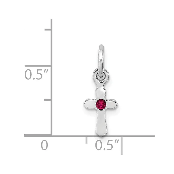 Sterling Silver RHpltd Childs July Red Preciosca Crystal Cross Pendant TreasureFineJewelers Necklaces