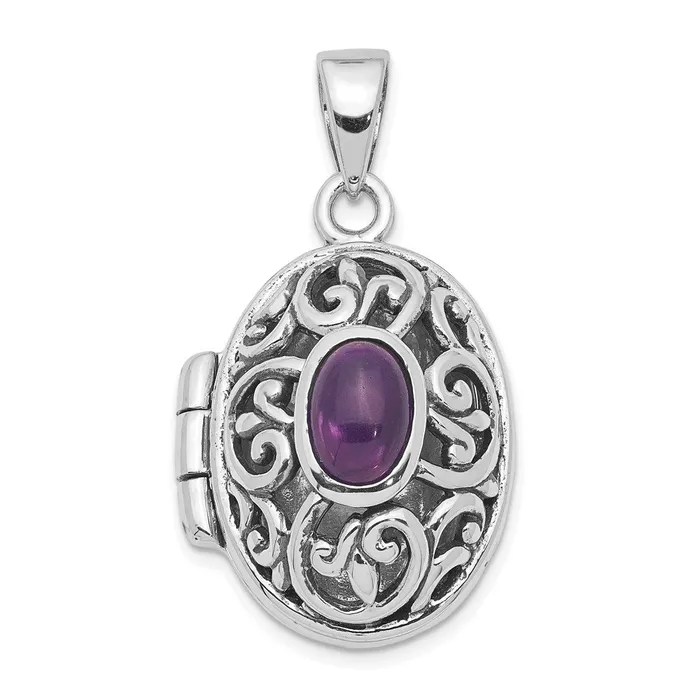 Sterling Silver Rhodiumplated and Antiqued Amethyst Locket TreasureFineJewelers Rings Sterling Silver Rhodiumplated and Antiqued Amethyst Locket TreasureFineJewelers Rings