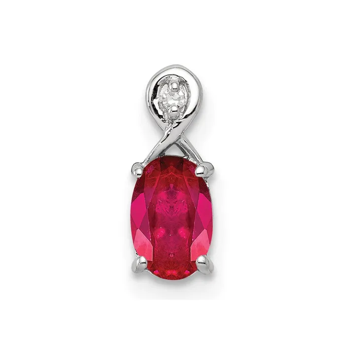 Sterling Silver Rhodium Plated Diamond Ruby Oval Pendant TreasureFineJewelers Necklaces Sterling Silver Rhodium Plated Diamond Ruby Oval Pendant TreasureFineJewelers Necklaces