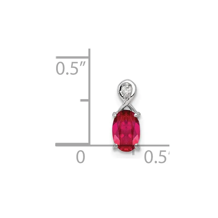 Sterling Silver Rhodium Plated Diamond Ruby Oval Pendant TreasureFineJewelers Necklaces