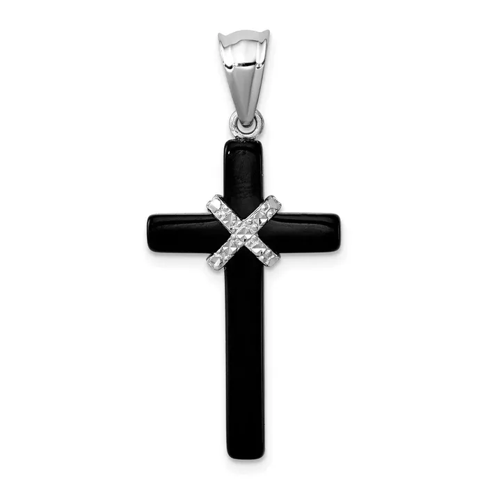 Sterling Silver Rhodiumplated Onyx Cross Pendant TreasureFineJewelers Necklaces Sterling Silver Rhodiumplated Onyx Cross Pendant TreasureFineJewelers Necklaces