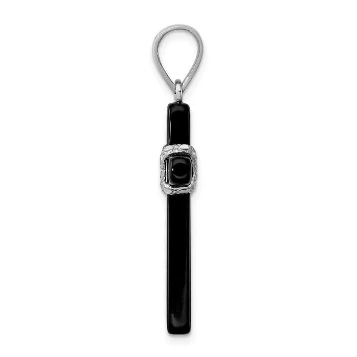 Sterling Silver Rhodiumplated Onyx Cross Pendant TreasureFineJewelers Necklaces