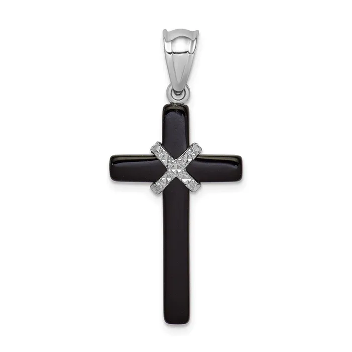 Sterling Silver Rhodiumplated Onyx Cross Pendant TreasureFineJewelers Necklaces