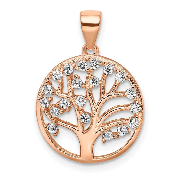 Sterling Silver Rosetone Created White Sapphire Tree of Life Pendant TreasureFineJewelers Necklaces Sterling Silver Rosetone Created White Sapphire Tree of Life Pendant TreasureFineJewelers Necklaces