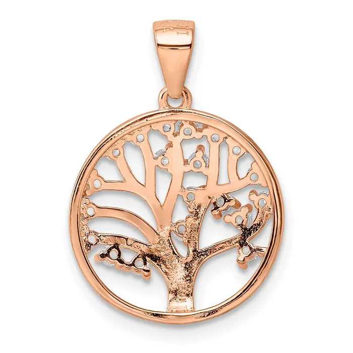 Sterling Silver Rosetone Created White Sapphire Tree of Life Pendant TreasureFineJewelers Necklaces