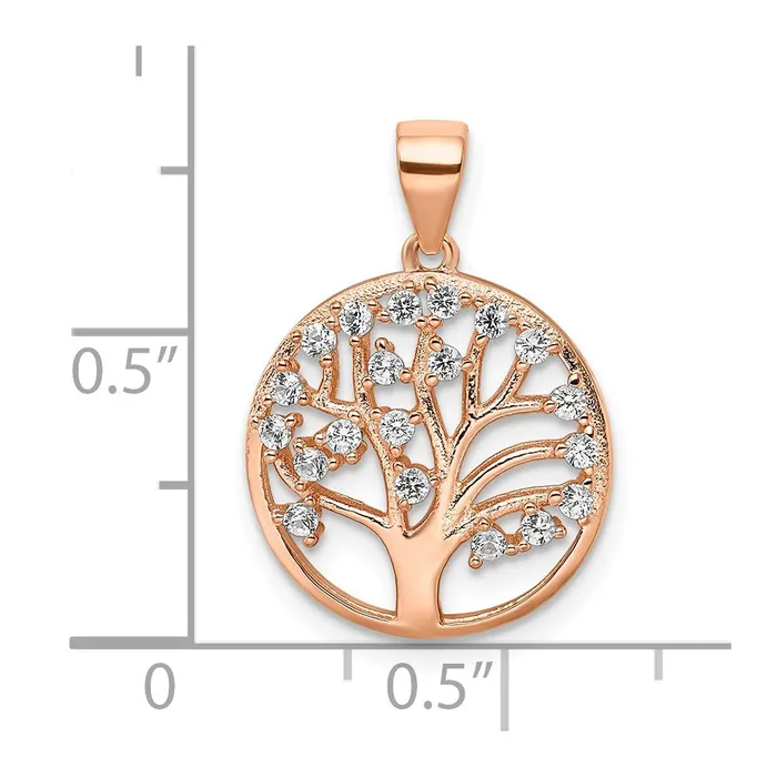 Sterling Silver Rosetone Created White Sapphire Tree of Life Pendant TreasureFineJewelers Necklaces