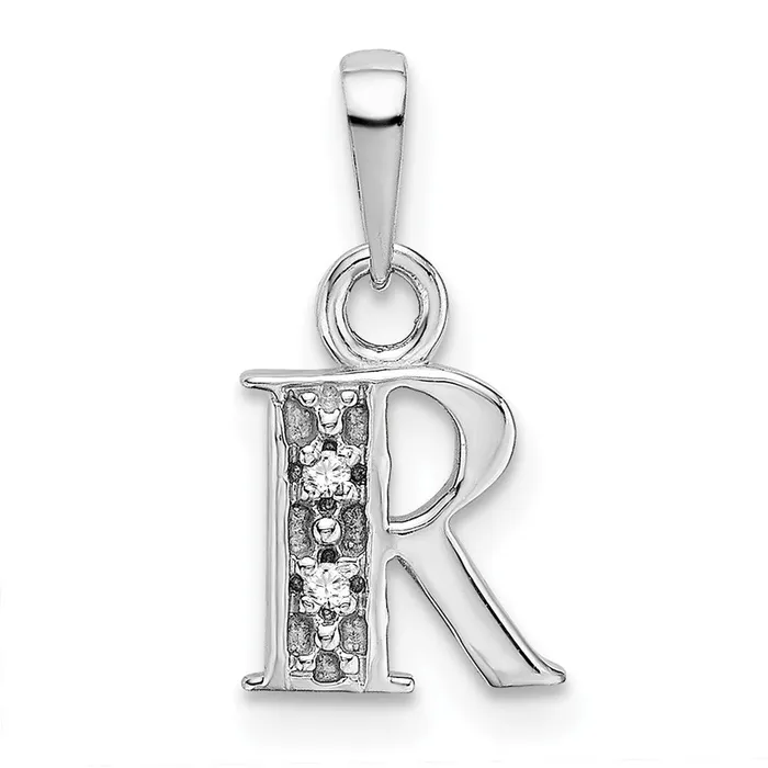 TreasureFineJewelers 10k White Gold Initial R Charm Charm Necklaces