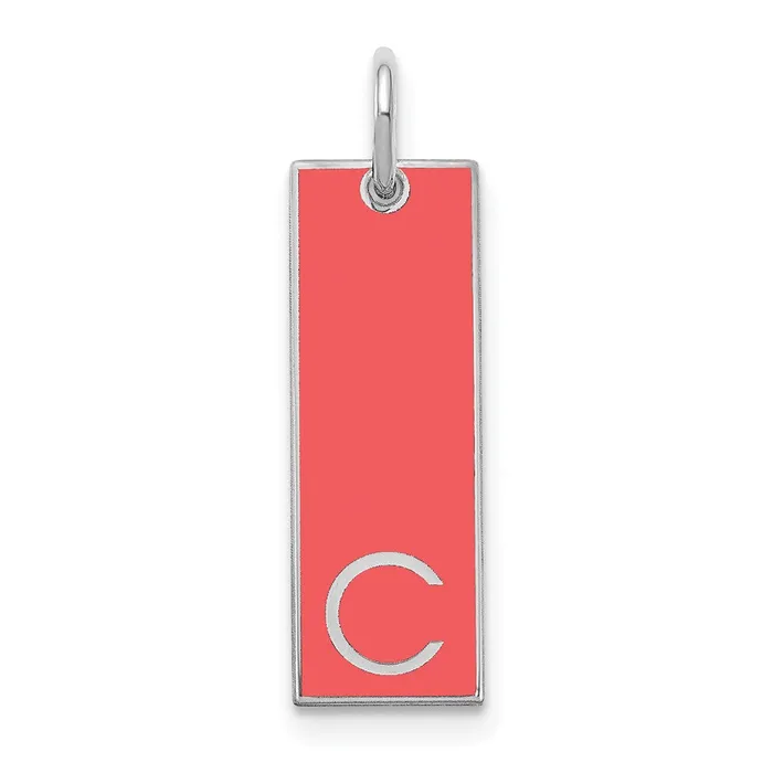 TreasureFineJewelers 10K White Gold Medium Enameled Initial Bar Charm Charm Necklaces TreasureFineJewelers 10K White Gold Medium Enameled Initial Bar Charm Charm Necklaces