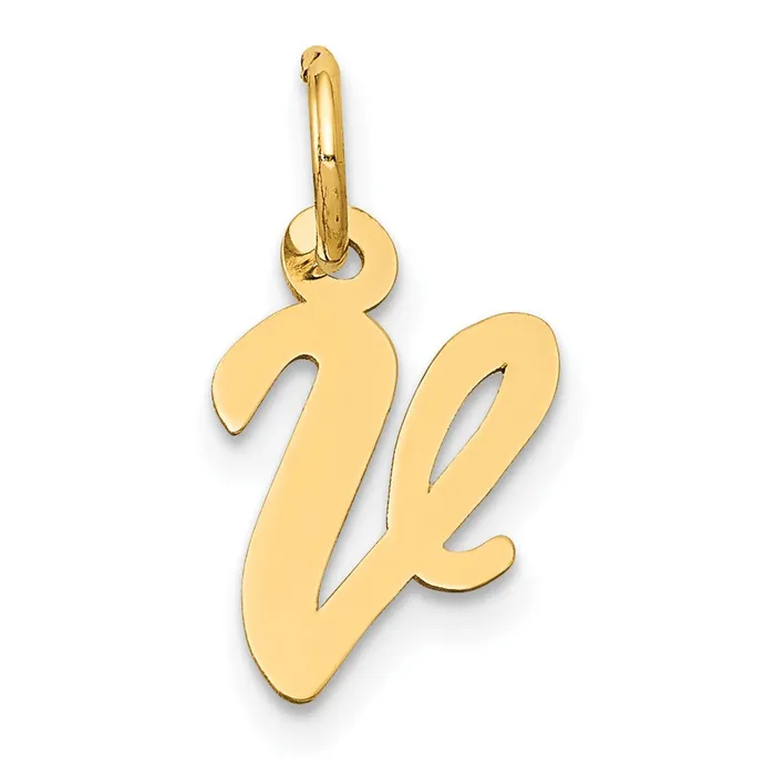 TreasureFineJewelers 10k Yellow Gold Small Script Initial V Charm Charm Necklaces TreasureFineJewelers 10k Yellow Gold Small Script Initial V Charm Charm Necklaces