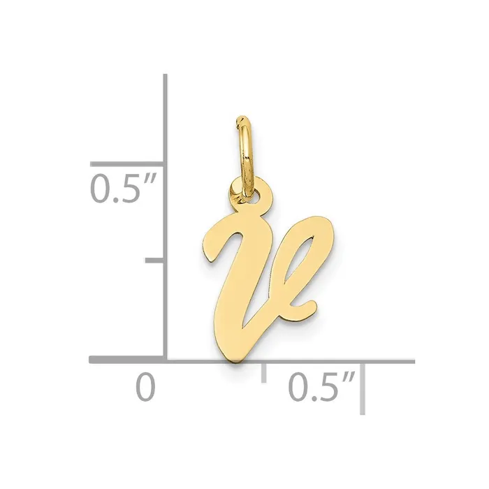 TreasureFineJewelers 10k Yellow Gold Small Script Initial V Charm Charm Necklaces
