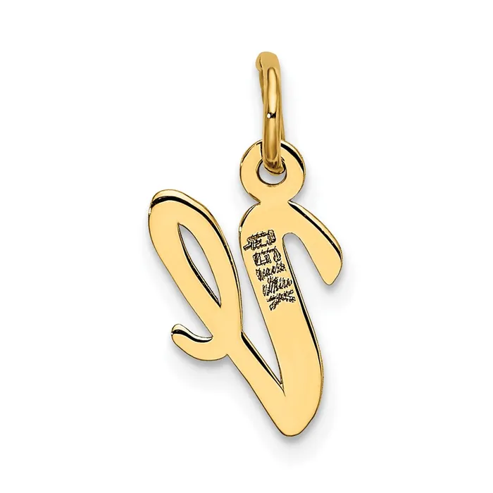 TreasureFineJewelers 10k Yellow Gold Small Script Initial V Charm Charm Necklaces