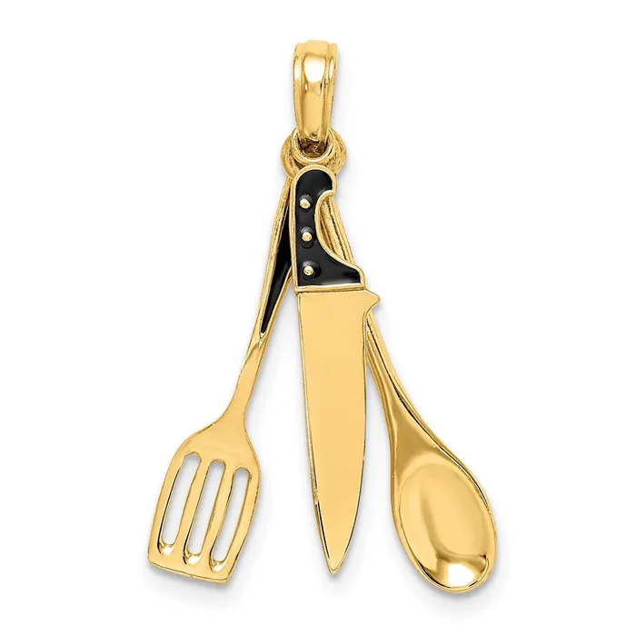 TreasureFineJewelers 14K 3D Enamel Butcher Knife Spoon and Spatula Moveable Charm Charm Necklaces TreasureFineJewelers 14K 3D Enamel Butcher Knife Spoon and Spatula Moveable Charm Charm Necklaces
