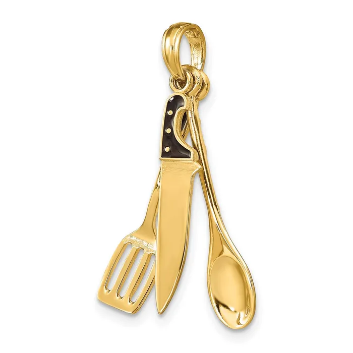 TreasureFineJewelers 14K 3D Enamel Butcher Knife Spoon and Spatula Moveable Charm Charm Necklaces