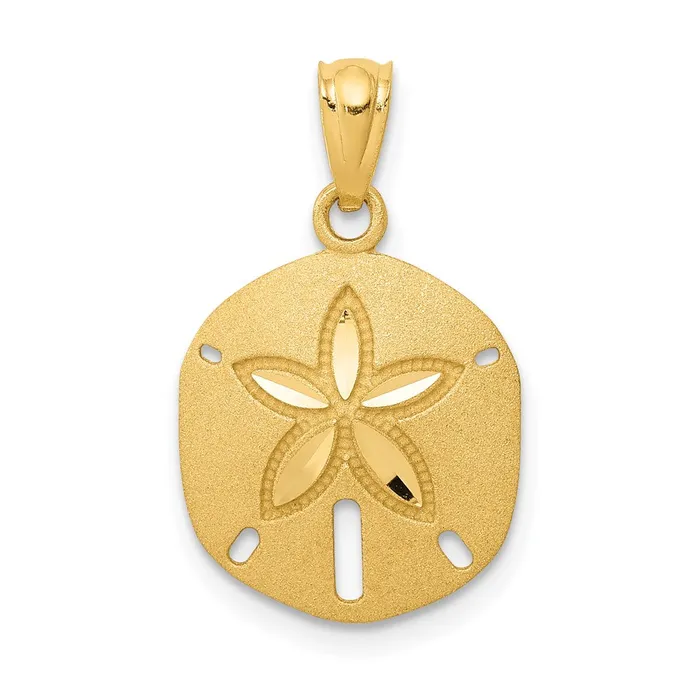 TreasureFineJewelers 14k Satin Diamondcut Sand Dollar Pendant Necklaces