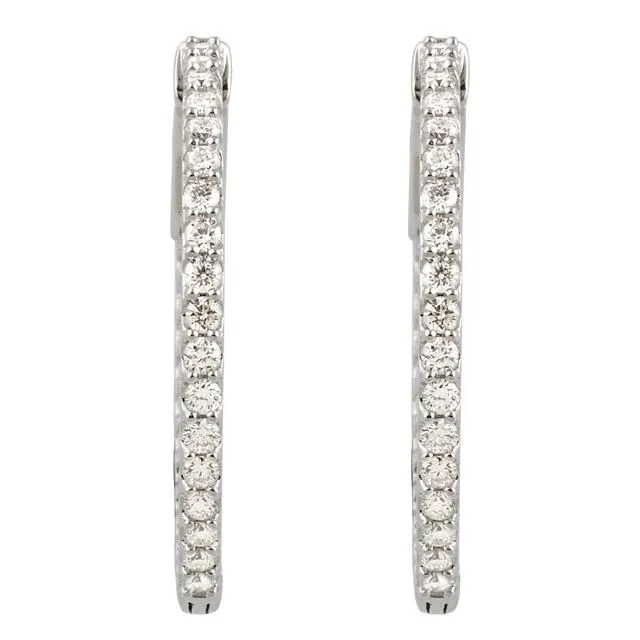 TreasureFineJewelers 14K White Gold 265 mm 1 CTW Natural Diamond InsideOutside Hinged Hoop Earrings Earrings