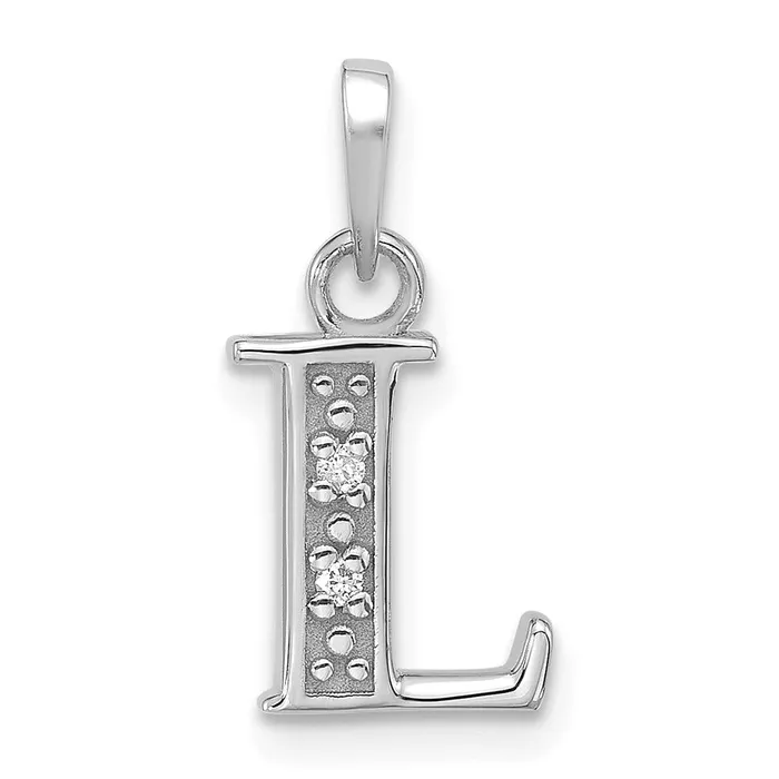 TreasureFineJewelers 14K White Gold Diamond Letter L Initial Pendant Necklaces TreasureFineJewelers 14K White Gold Diamond Letter L Initial Pendant Necklaces