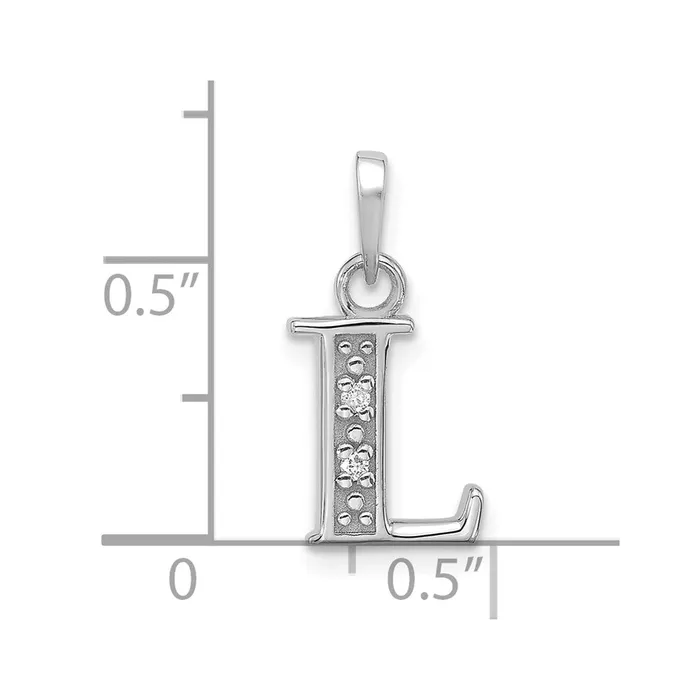 TreasureFineJewelers 14K White Gold Diamond Letter L Initial Pendant Necklaces