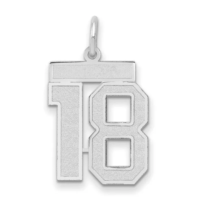 TreasureFineJewelers 14k White Gold Medium Satin Number 18 Charm Charm Necklaces TreasureFineJewelers 14k White Gold Medium Satin Number 18 Charm Charm Necklaces