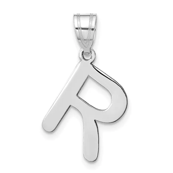 TreasureFineJewelers 14k White Gold Polished Bubble Letter R Initial Pendant Necklaces TreasureFineJewelers 14k White Gold Polished Bubble Letter R Initial Pendant Necklaces