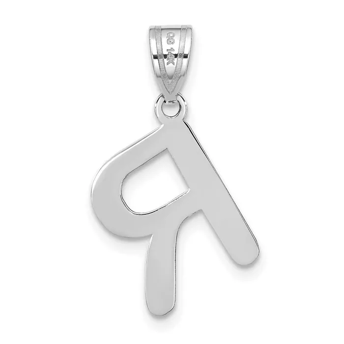 TreasureFineJewelers 14k White Gold Polished Bubble Letter R Initial Pendant Necklaces