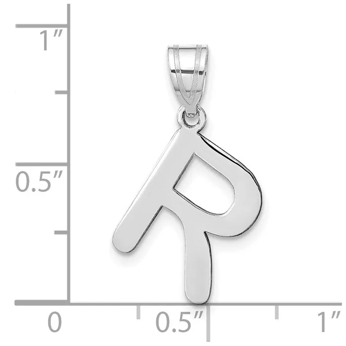 TreasureFineJewelers 14k White Gold Polished Bubble Letter R Initial Pendant Necklaces
