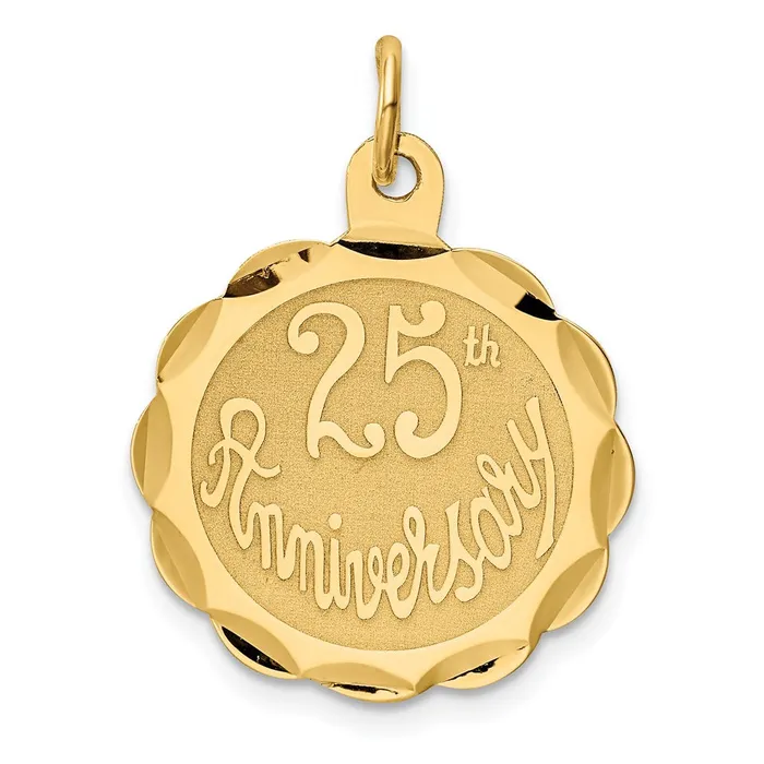 TreasureFineJewelers 14k Yellow Gold 25th ANNIVERSARY Disc Charm Charm Necklaces TreasureFineJewelers 14k Yellow Gold 25th ANNIVERSARY Disc Charm Charm Necklaces