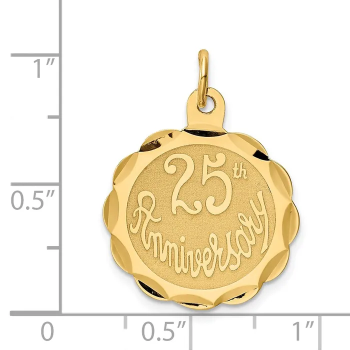 TreasureFineJewelers 14k Yellow Gold 25th ANNIVERSARY Disc Charm Charm Necklaces