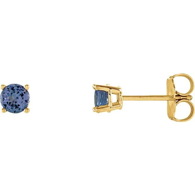 TreasureFineJewelers 14K Yellow Gold 4 mm Natural Tanzanite Stud Earrings with Friction Post Earrings TreasureFineJewelers 14K Yellow Gold 4 mm Natural Tanzanite Stud Earrings with Friction Post Earrings