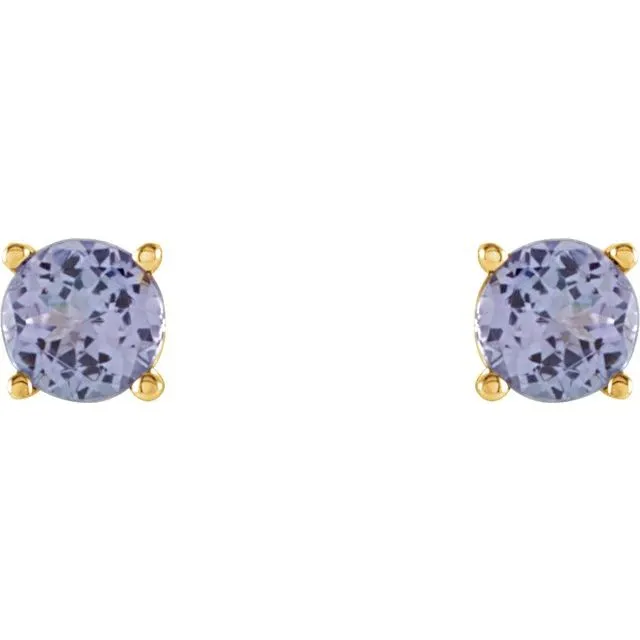 TreasureFineJewelers 14K Yellow Gold 4 mm Natural Tanzanite Stud Earrings with Friction Post Earrings