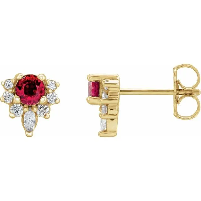 TreasureFineJewelers 14K Yellow Gold LabGrown Ruby 16 CTW Natural Diamond Earrings Earrings TreasureFineJewelers 14K Yellow Gold LabGrown Ruby 16 CTW Natural Diamond Earrings Earrings