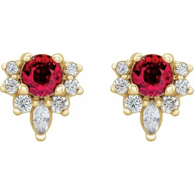 TreasureFineJewelers 14K Yellow Gold LabGrown Ruby 16 CTW Natural Diamond Earrings Earrings