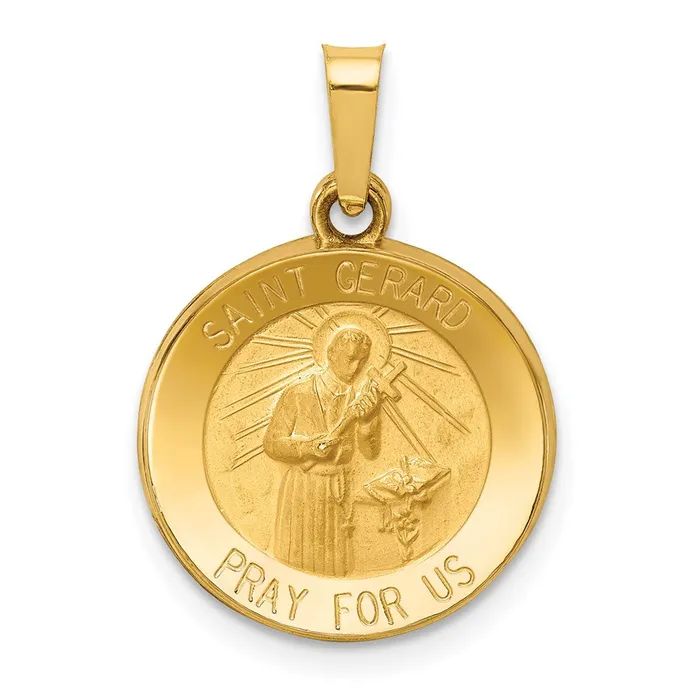 TreasureFineJewelers 14k Yellow Gold Polished and Satin St Gerard Medal Hollow Pendant Necklaces TreasureFineJewelers 14k Yellow Gold Polished and Satin St Gerard Medal Hollow Pendant Necklaces