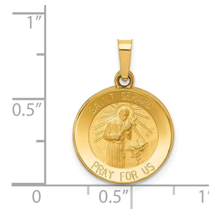 TreasureFineJewelers 14k Yellow Gold Polished and Satin St Gerard Medal Hollow Pendant Necklaces