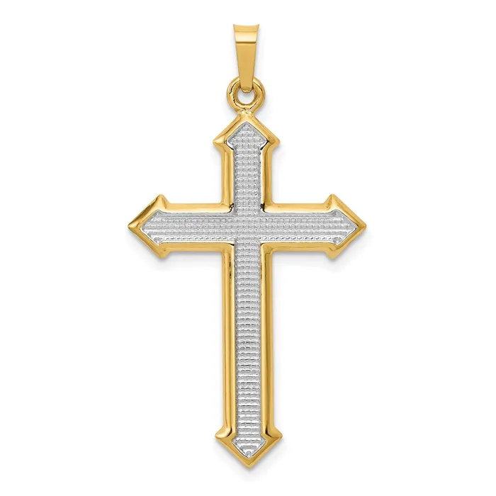 TreasureFineJewelers 14k Yellow Gold Rhodium wRhodium Polished and Textured Passion Cross Pendant Necklaces TreasureFineJewelers 14k Yellow Gold Rhodium wRhodium Polished and Textured Passion Cross Pendant Necklaces