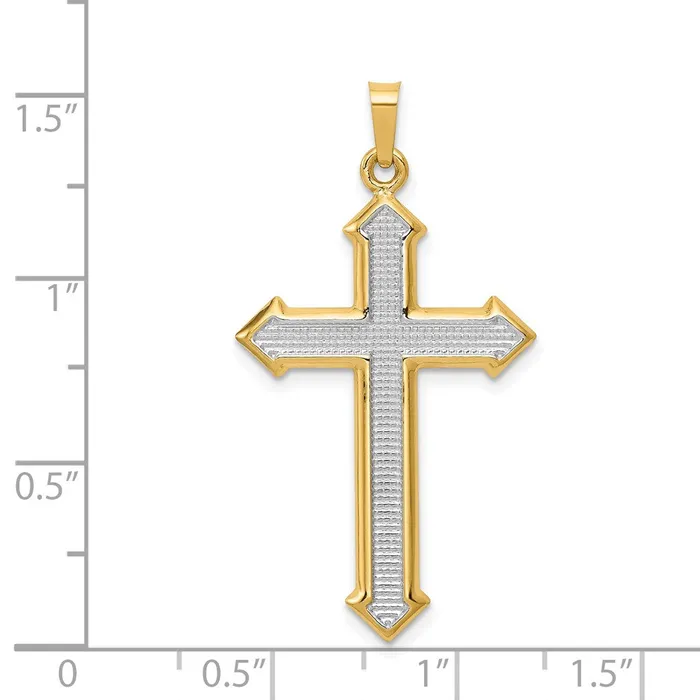 TreasureFineJewelers 14k Yellow Gold Rhodium wRhodium Polished and Textured Passion Cross Pendant Necklaces