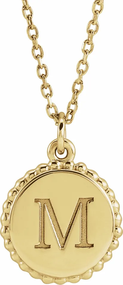 TreasureFineJewelers 18K Yellow GoldPlated Sterling Silver Engravable Beaded Disc 1618 Necklace Necklaces