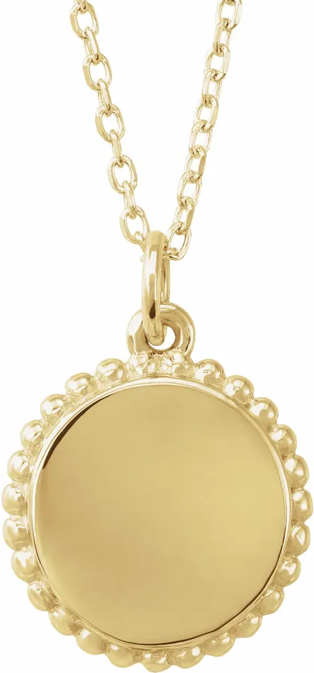 TreasureFineJewelers 18K Yellow GoldPlated Sterling Silver Engravable Beaded Disc 1618 Necklace Necklaces