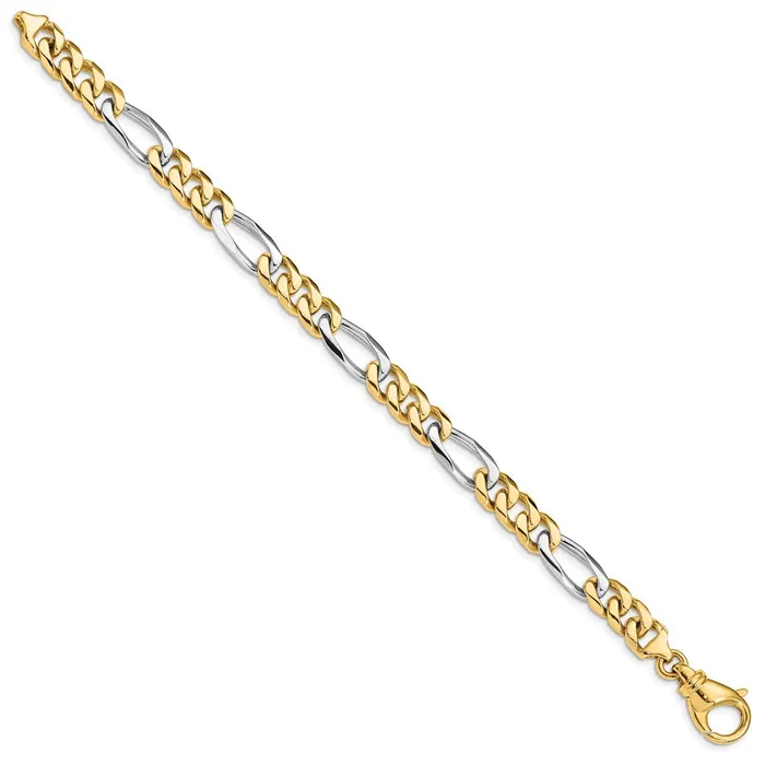TreasureFineJewelers Bracelets 14K Twotone 8 inch 785mm Hand Polished Fancy Link with Fancy Lobster Clasp Bracelet