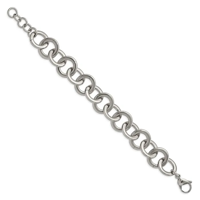 TreasureFineJewelers Bracelets Chisel Stainless Steel Polished 75 inch Circle Link Bracelet with 1 inch Extension