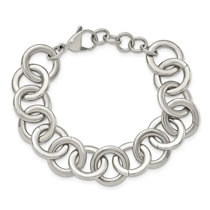 TreasureFineJewelers Bracelets Chisel Stainless Steel Polished 75 inch Circle Link Bracelet with 1 inch Extension