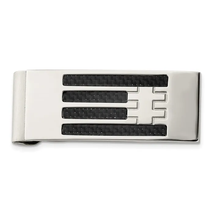 TreasureFineJewelers Bracelets Chisel Stainless Steel Polished Black Carbon Fiber Inlay Money Clip TreasureFineJewelers Bracelets Chisel Stainless Steel Polished Black Carbon Fiber Inlay Money Clip