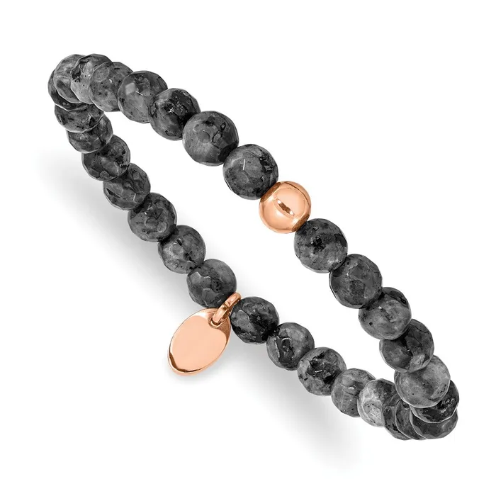 TreasureFineJewelers Bracelets Chisel Stainless Steel Polished Rose IPplated 6mm Spectrolite Beaded Stretch Bracelet TreasureFineJewelers Bracelets Chisel Stainless Steel Polished Rose IPplated 6mm Spectrolite Beaded Stretch Bracelet