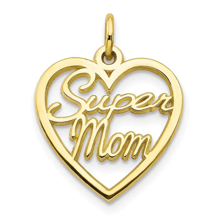 TreasureFineJewelers Charm Necklaces 10K SUPER MOM Charm