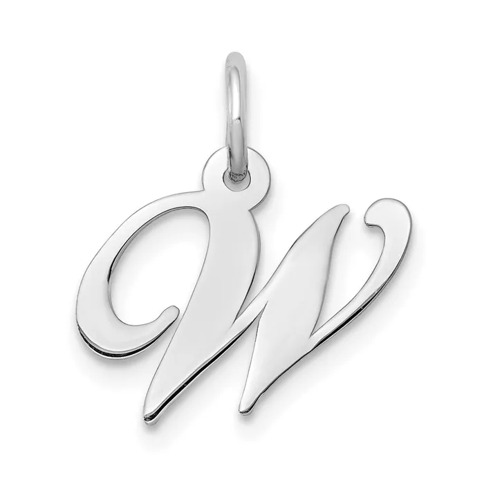 TreasureFineJewelers Charm Necklaces 10k White Gold Small Fancy Script Initial W Charm TreasureFineJewelers Charm Necklaces 10k White Gold Small Fancy Script Initial W Charm