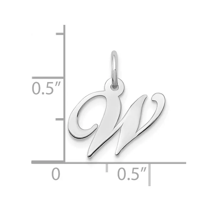 TreasureFineJewelers Charm Necklaces 10k White Gold Small Fancy Script Initial W Charm