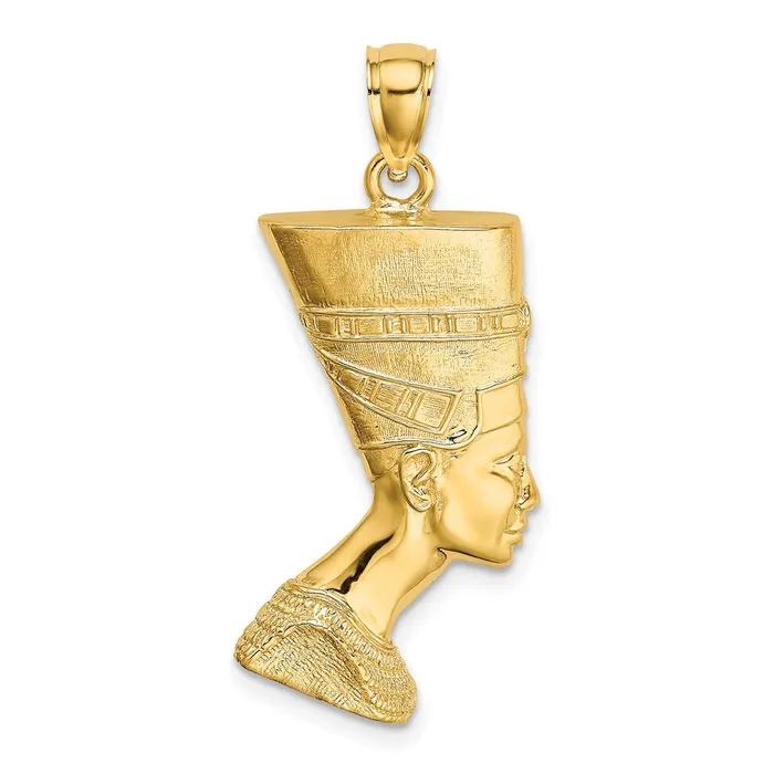 TreasureFineJewelers Charm Necklaces 14K 2D Polished Textured Nefertiti Profile Charm TreasureFineJewelers Charm Necklaces 14K 2D Polished Textured Nefertiti Profile Charm