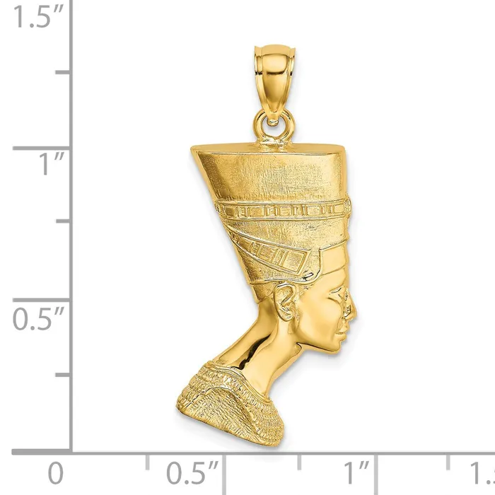 TreasureFineJewelers Charm Necklaces 14K 2D Polished Textured Nefertiti Profile Charm