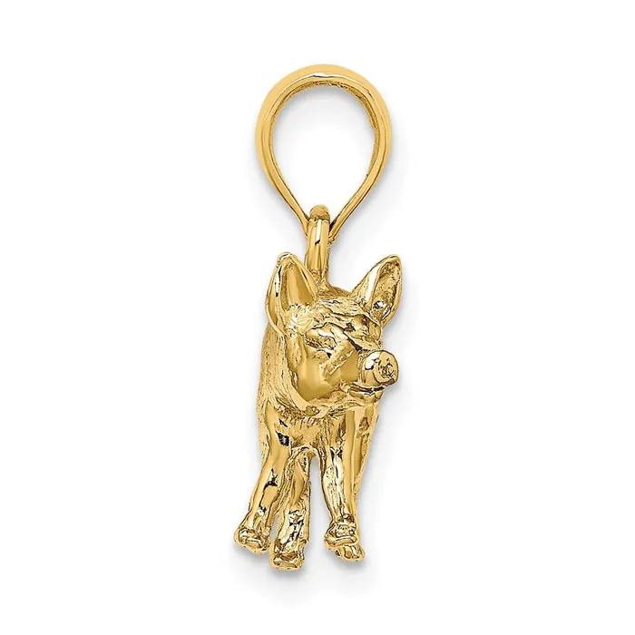 TreasureFineJewelers Charm Necklaces 14K 3D Textured Farm Pig Charm