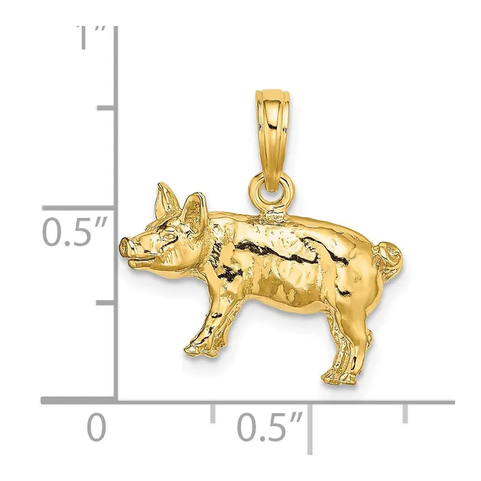 TreasureFineJewelers Charm Necklaces 14K 3D Textured Farm Pig Charm