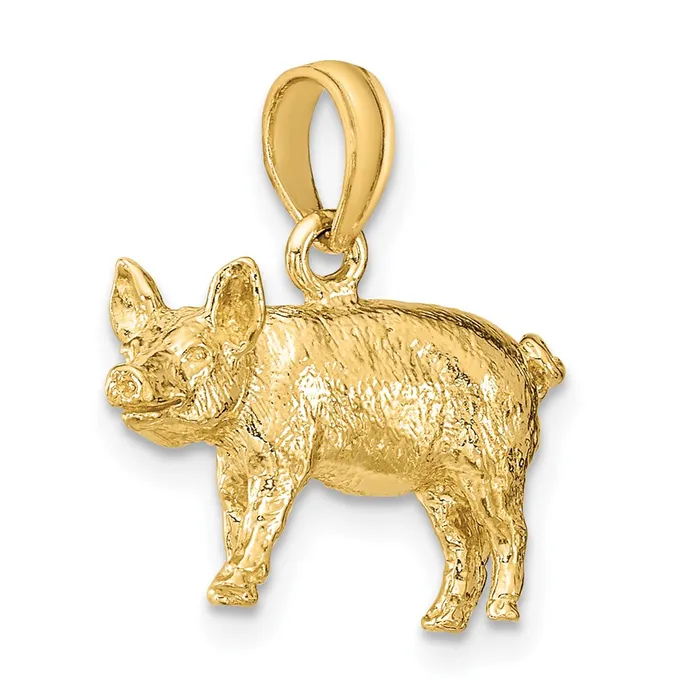 TreasureFineJewelers Charm Necklaces 14K 3D Textured Farm Pig Charm